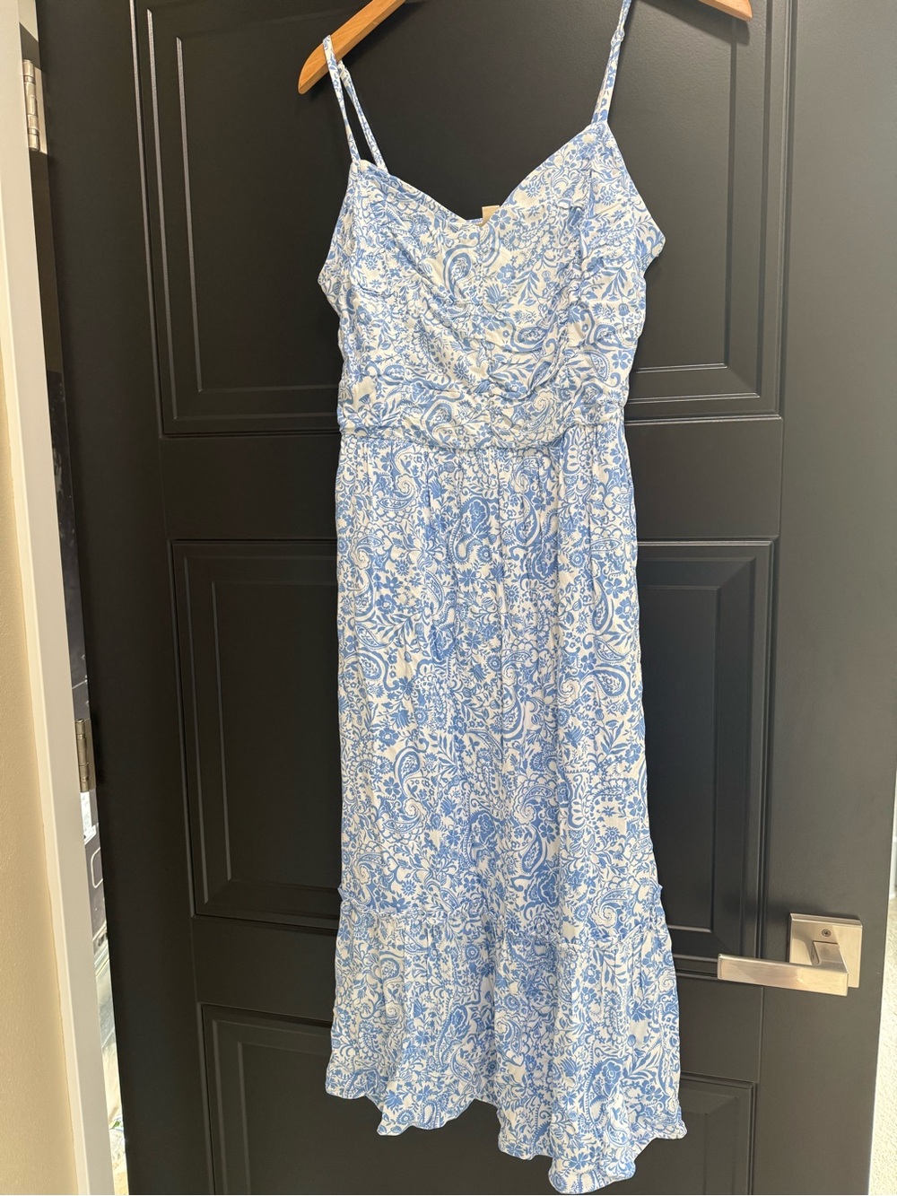 Blue Paisley Midi Sundress with Spaghetti Straps
